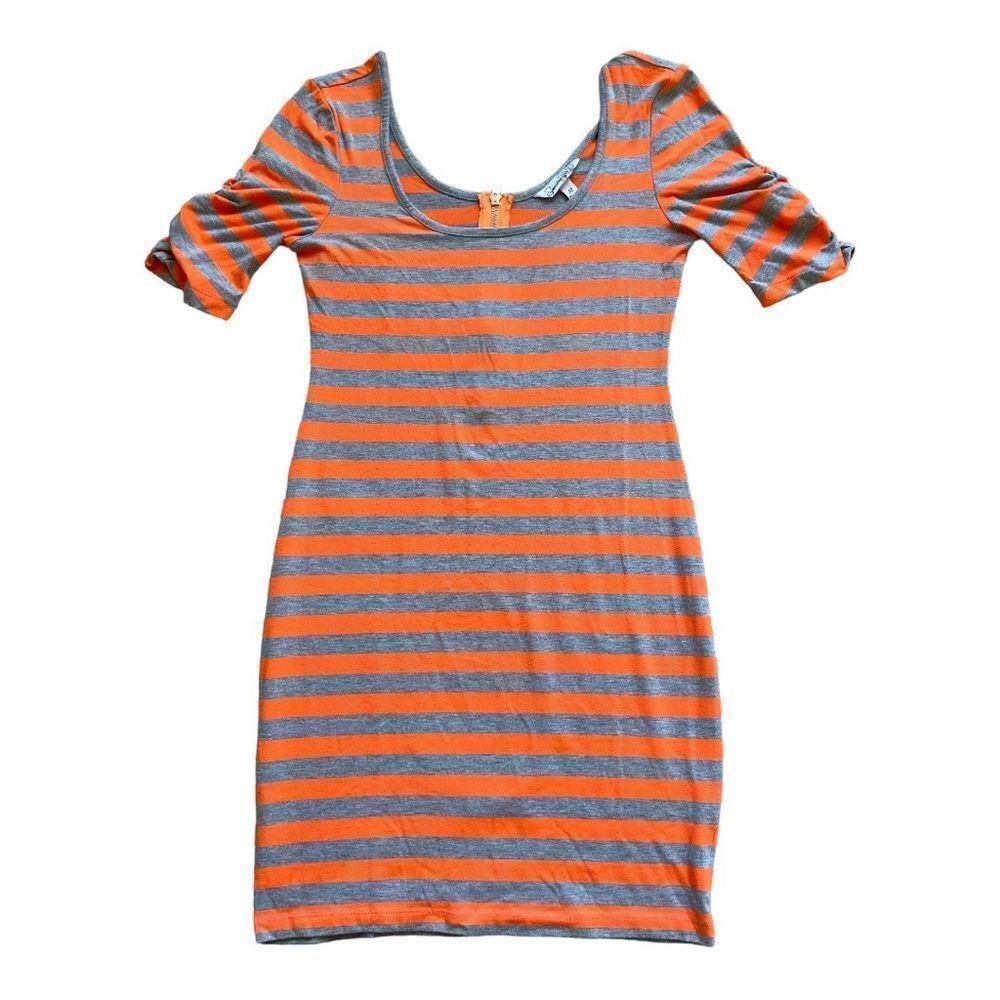Speechless Orange Gray Striped Scoop Neck Bodycon Mini Dress | Medium